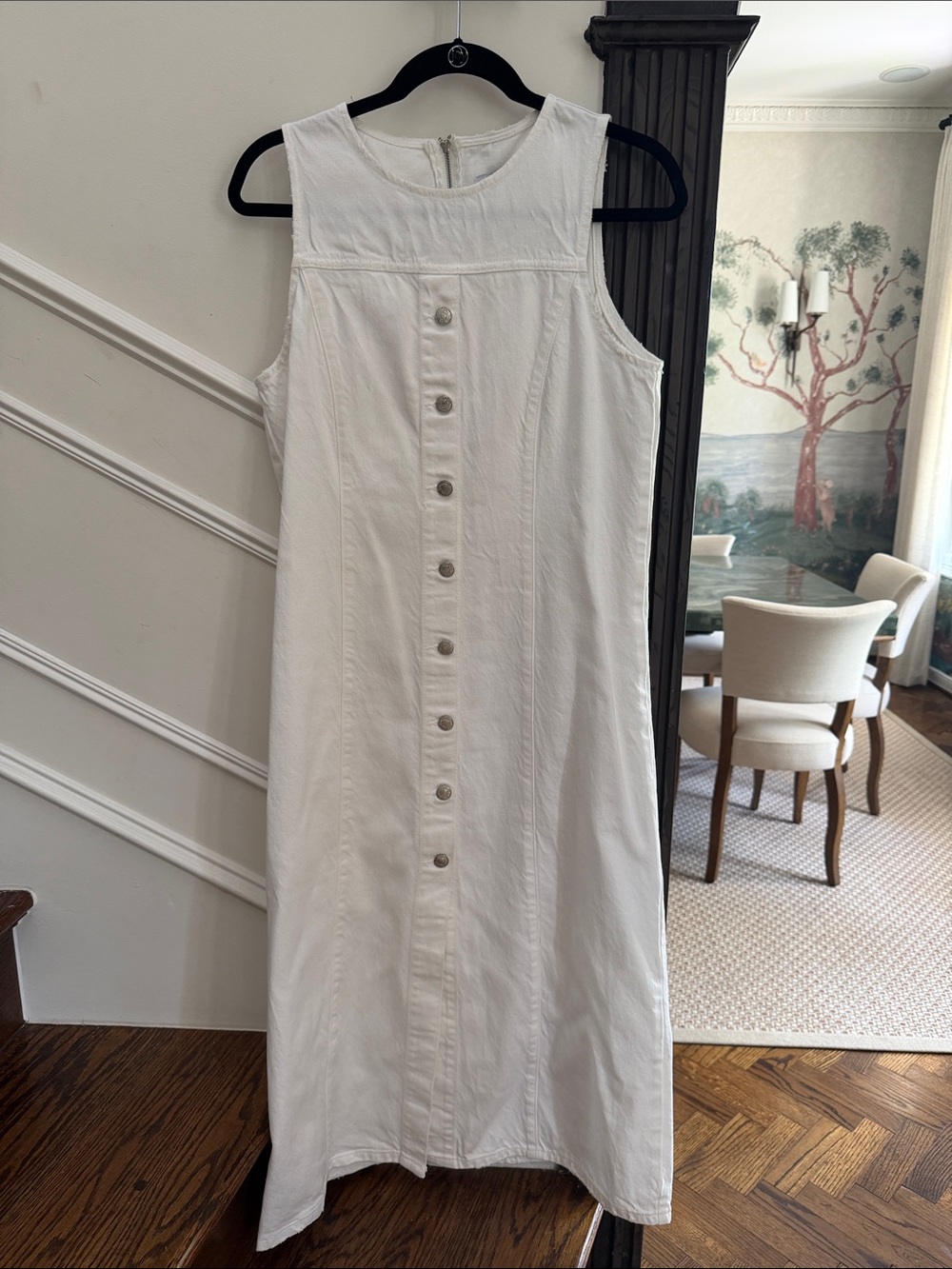 ZARA White Sleeveless Button-Front Midi Dress